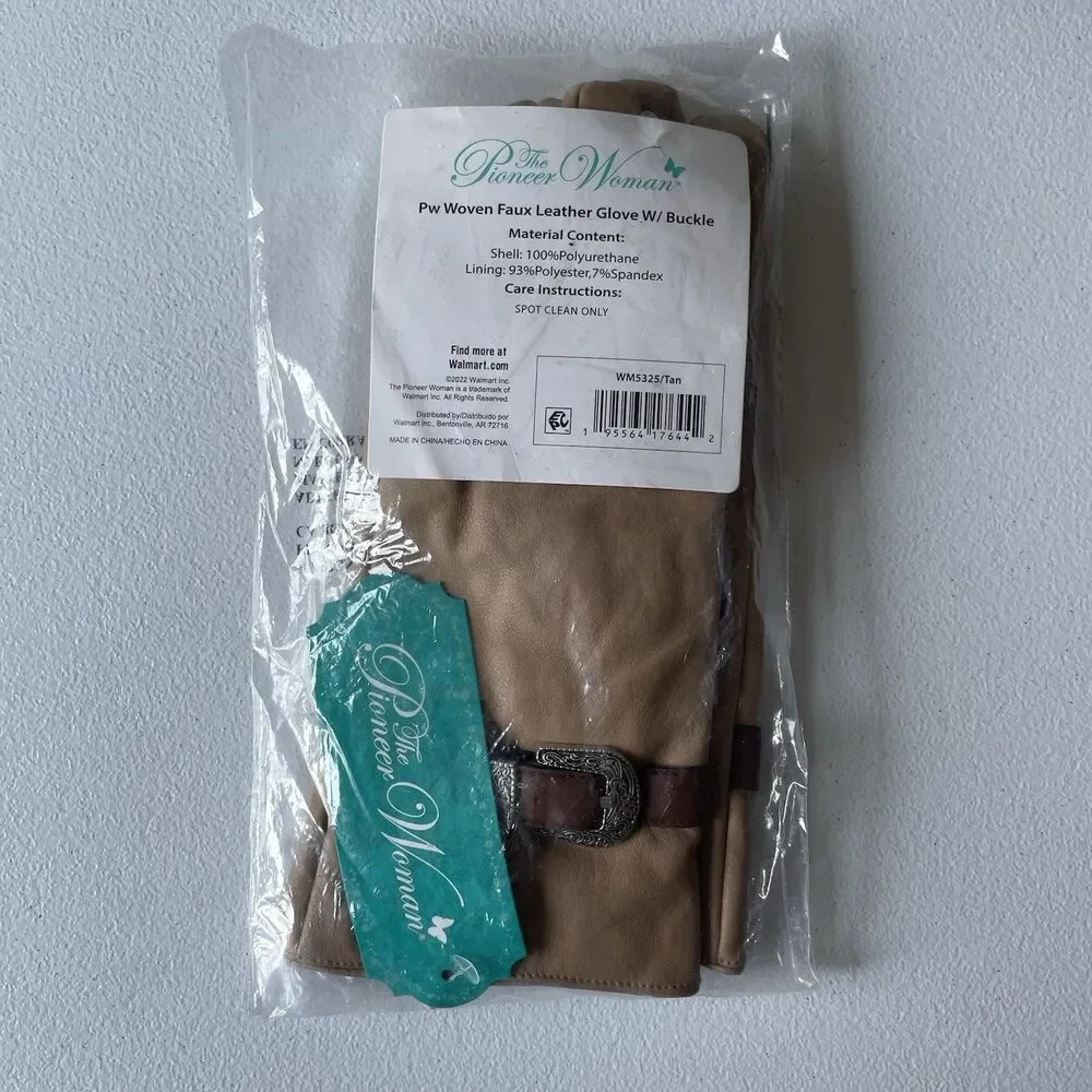 Pioneer Woman Woven Faux Leather Glove Mittens with Buckle Tan Brown Size S/M
